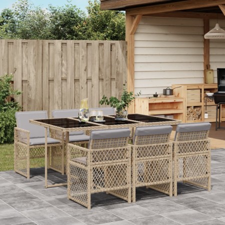 Garten-Essgruppe 7-teilig mit Kissen aus synthetischem Rattan in Beige. von , Gartensets - Ref: Foro24-3210732, Preis: 450,14...