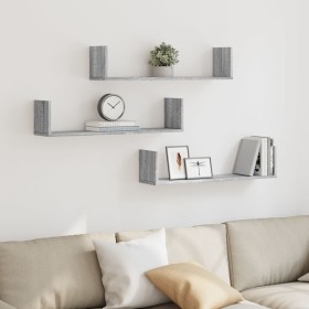 Wall shelf 3 units engineered wood gray