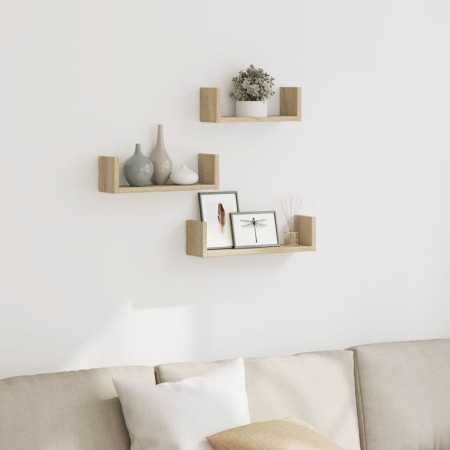 Wall shelf 3 units engineered wood Sonoma oak by , Shelves and shelves - Ref: Foro24-853310, Price: 17,75 €, Discount: %