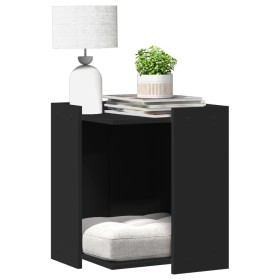 Cat litter box furniture made of black engineered wood