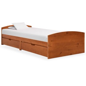 Bed frame with 2 drawers made of honey brown pine wood 90x200 cm by vidaXL, Beds and slatted bases - Ref: Foro24-322156, Pric...