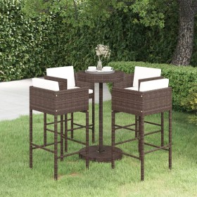 Gartenbar-Set 5-teilig mit Kissen aus braunem Kunst-Rattan von vidaXL, Gartensets - Ref: Foro24-3094774, Preis: 391,99 €, Rab...