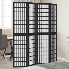 4-panel solid Paulownia wood room divider screen in black. by , Room dividers - Ref: Foro24-358770, Price: 107,69 €, Discount: %