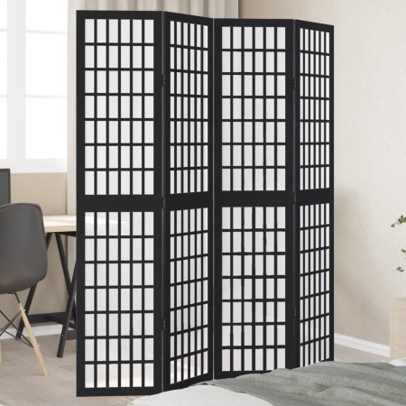 4-panel solid Paulownia wood room divider screen in black. by , Room dividers - Ref: Foro24-358770, Price: 107,57 €, Discount: %