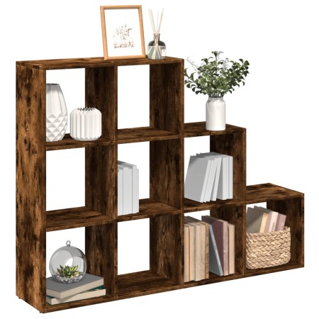 Three-level smoked oak divider bookcase 137.5x29x103.5 cm by , Bookcases and shelves - Ref: Foro24-857980, Price: 91,52 €, Di...