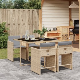 Garten-Essgruppe 5-teilig mit beigen Polstern aus synthetischem Rattan von , Gartensets - Ref: Foro24-3211080, Preis: 303,14 ...