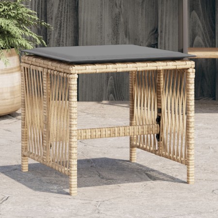 Gartenhocker mit 4 Stück Kissen aus PE-Rattan in Beige-Mix, 41x41x36cm. von , Hocker für den Außenbereich - Ref: Foro24-36506...