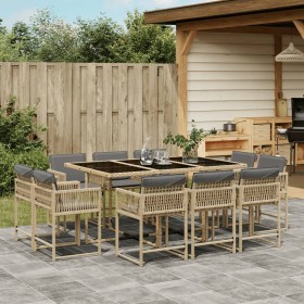 Garden dining set 11 pieces with rattan cushions