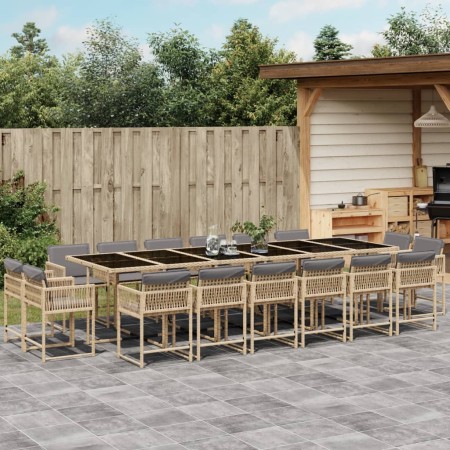 Garten-Essgruppe, 17-teilig, mit Kissen, aus synthetischem Rattan in Beige. von , Gartensets - Ref: Foro24-3211608, Preis: 1,...