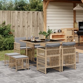 Garden dining set 9 pieces with rattan cushions