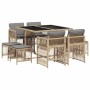 Set comedor de jardín 9 pzas con cojines ratán sintético beige de , Conjuntos de jardín - Ref: Foro24-3210960, Precio: 394,70...