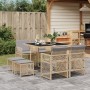 Garten-Essgruppe 9-teilig mit Kissen aus synthetischem Rattan in Beige. von , Gartensets - Ref: Foro24-3210780, Preis: 388,40...