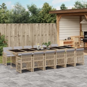 Garten-Essgruppe mit 13-teiligen Kissen aus synthetischem Rattan in Beige. von , Gartensets - Ref: Foro24-3210768, Preis: 926...