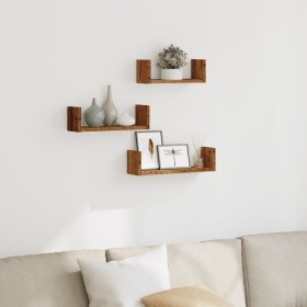 Wall shelf 3 units engineered wood aged wood