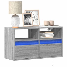 Wall-mounted TV stand with LED lights in Sonoma gray, 80x31x45 cm. by , TV Furniture - Ref: Foro24-852332, Price: 74,85 €, Di...