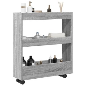 Narrow storage cart 3 levels gray Sonoma wood by , Kitchen and dining carts - Ref: Foro24-855246, Price: 48,85 €, Discount: %