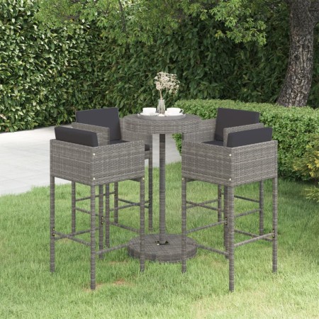 Garden bar furniture set, 5 pieces, with gray synthetic rattan cushions. by vidaXL, Garden sets - Ref: Foro24-3094776, Price:...