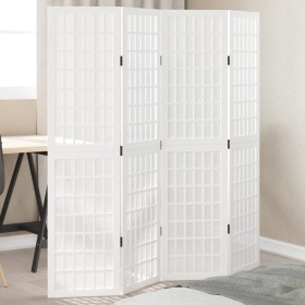 4-panel solid Paulownia wood room divider screen in white. by , Room dividers - Ref: Foro24-358785, Price: 101,40 €, Discount: %