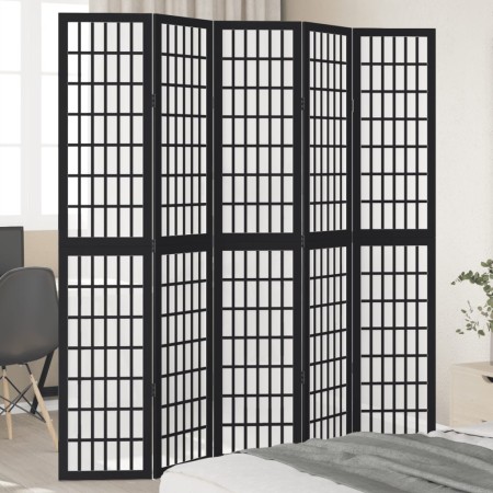 5-panel solid Paulownia wood room divider screen in black. by , Room dividers - Ref: Foro24-358775, Price: 142,53 €, Discount: %