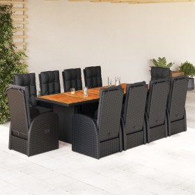 11-piece garden dining set with rattan cushions