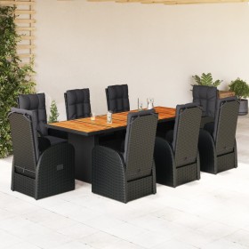 Set de comedor de jardín 9 pzas y cojines ratán sintético negro de , Conjuntos de jardín - Ref: Foro24-3277651, Precio: 1,00 ...