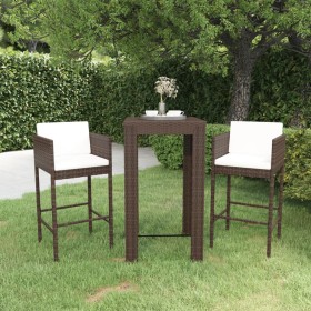 3-teiliges Garten-Bar-Set und braune Kissen aus synthetischem Rattan von vidaXL, Gartensets - Ref: Foro24-3094777, Preis: 256...