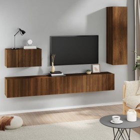 TV furniture set, 4 pieces, brown oak plywood by , TV Furniture - Ref: Foro24-3114333, Price: 200,26 €, Discount: %