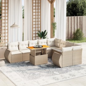 Garden sofa set with beige cushions, 10 pieces