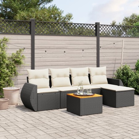 6-teiliges Gartensofa-Set und Kissen aus schwarzem Kunststoff-Rattan. von , Gartensets - Ref: Foro24-3257309, Preis: 370,88 €...