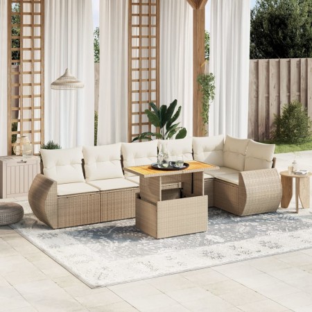 Gartensofagarnitur 7-teilig mit Kissen aus synthetischem Rattan in Beige. von , Gartensets - Ref: Foro24-3272206, Preis: 637,...