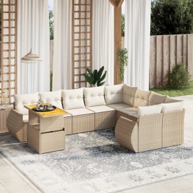 Gartensofa-Set mit 10-teiligen beigen Kissen aus synthetischem Rattan. von , Gartensets - Ref: Foro24-3272360, Preis: 859,71 ...