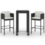 Set muebles bar jardín 3 piezas y cojines ratán sintético negro de vidaXL, Conjuntos de jardín - Ref: Foro24-3094778, Precio:...