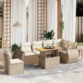 Gartensofagarnitur 7-teilig mit Kissen aus synthetischem Rattan in Beige. von , Gartensets - Ref: Foro24-3272220, Preis: 652,...