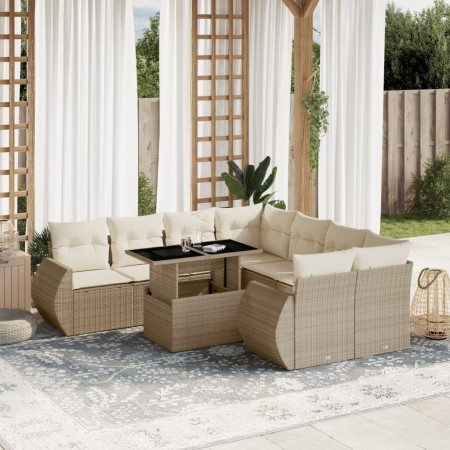 Set de sofás de jardín 9 pzas con cojines ratán sintético beige de , Conjuntos de jardín - Ref: Foro24-3268428, Precio: 806,9...