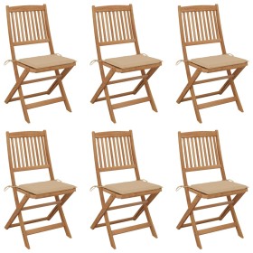 Folding garden chairs 6 units and solid acacia wood cushions by , Garden chairs - Ref: Foro24-3065491, Price: 302,46 €, Disco...