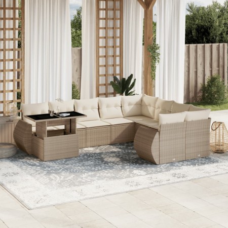 Gartensofa-Set mit 10-teiligen beigen Kissen aus synthetischem Rattan. | Foro24|Onlineshop| Casa, Jardín y Más Foro24.es