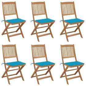 Folding garden chairs 6 units and solid acacia wood cushions by , Garden chairs - Ref: Foro24-3065498, Price: 302,19 €, Disco...