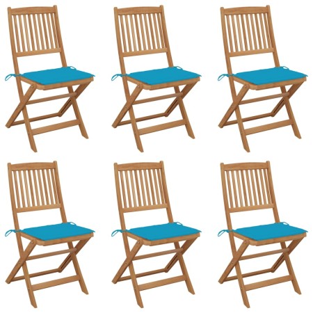 Folding garden chairs 6 units and solid acacia wood cushions by , Garden chairs - Ref: Foro24-3065498, Price: 308,19 €, Disco...