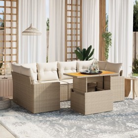 Gartensofagarnitur 7-teilig mit Kissen aus synthetischem Rattan in Beige. von , Gartensets - Ref: Foro24-3271212, Preis: 600,...