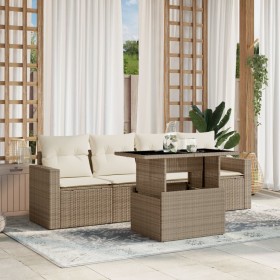 Garden sofa set with 5-piece synthetic rattan beige cushions by , Garden sets - Ref: Foro24-3267098, Price: 426,49 €, Discoun...