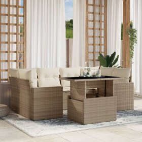 Gartensofagarnitur 7-teilig mit Kissen aus synthetischem Rattan in Beige. von , Gartensets - Ref: Foro24-3267128, Preis: 609,...