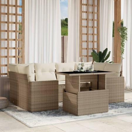 Set sofás de jardín 7 piezas y cojines ratán sintético beige de , Conjuntos de jardín - Ref: Foro24-3267128, Precio: 604,43 €...