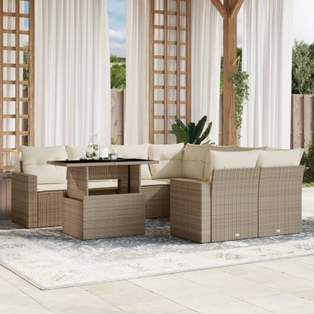 Gartensofagarnitur 9-teilig mit Kissen aus synthetischem Rattan in Beige. von , Gartensets - Ref: Foro24-3267168, Preis: 735,...