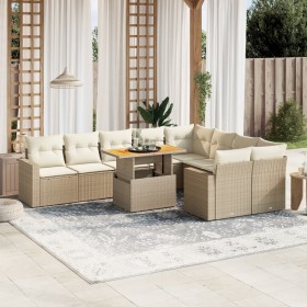 Gartensofa-Set mit 10-teiligen beigen Kissen aus synthetischem Rattan. von , Gartensets - Ref: Foro24-3271471, Preis: 817,68 ...