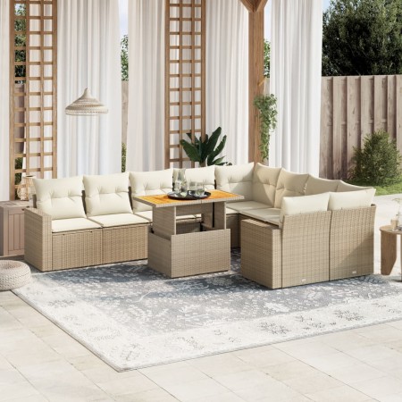 Gartensofa-Set mit 10-teiligen beigen Kissen aus synthetischem Rattan. von , Gartensets - Ref: Foro24-3271471, Preis: 797,63 ...