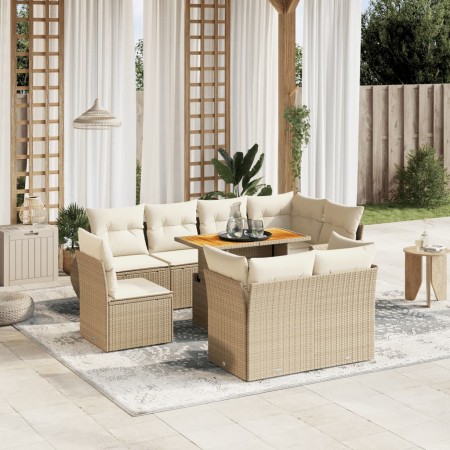 Set de sofás de jardín 9 pzas con cojines ratán sintético beige de , Conjuntos de jardín - Ref: Foro24-3272290, Precio: 890,5...