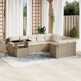 Gartensofa-Set mit 10-teiligen beigen Kissen aus synthetischem Rattan. von , Gartensets - Ref: Foro24-3267508, Preis: 802,98 ...