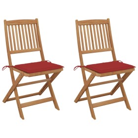 Folding garden chairs 2 units and solid acacia wood cushions by , Garden chairs - Ref: Foro24-3064650, Price: 110,69 €, Disco...