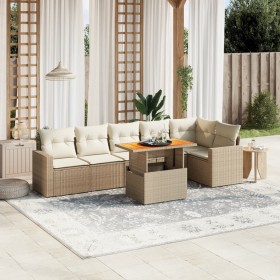 Set of 7-piece garden sofas and beige synthetic rattan cushions by , Garden sets - Ref: Foro24-3271324, Price: 583,41 €, Disc...