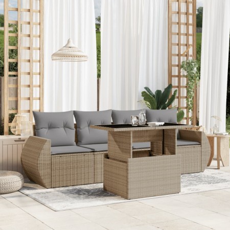 Garden sofa set with 5-piece synthetic rattan beige cushions by , Garden sets - Ref: Foro24-3268359, Price: 409,45 €, Discoun...